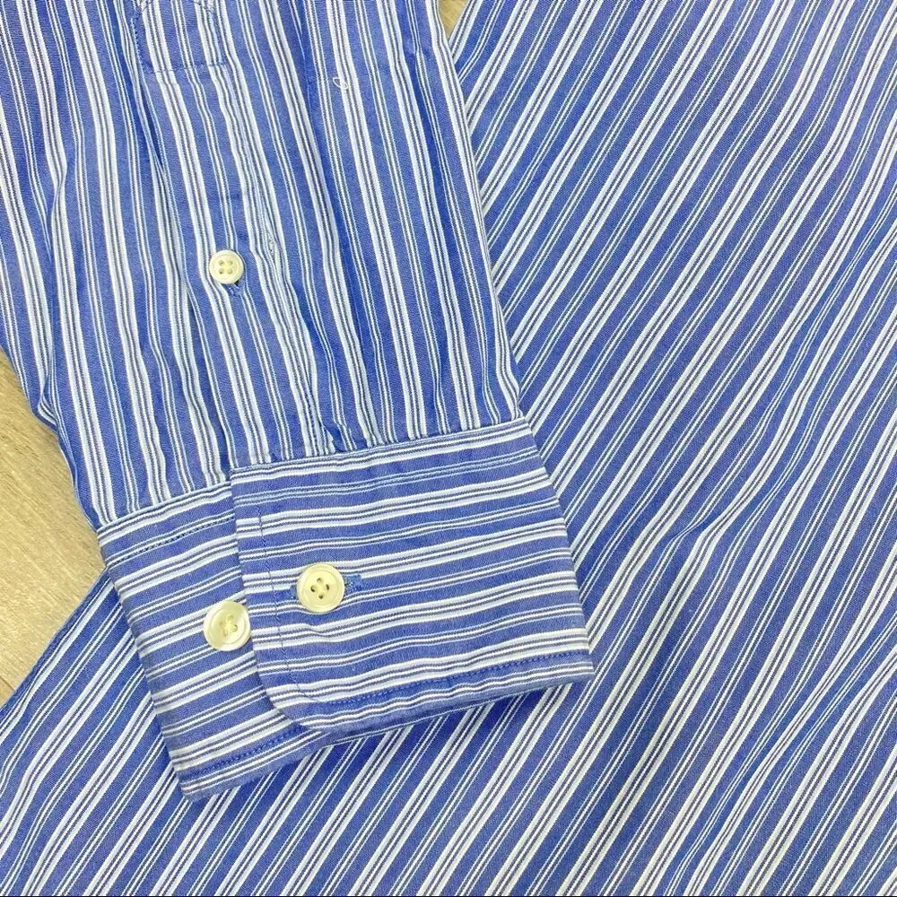 Vintage J. Crew‎ Striped Long Sleeve Button Front Shirt Blue White Large